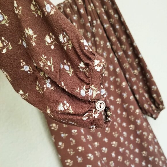 Aritzia Sunday Best Delilah Floral Long Sleeve Mini Dress M Brown Ditsy Milkmaid - Picture 14 of 16